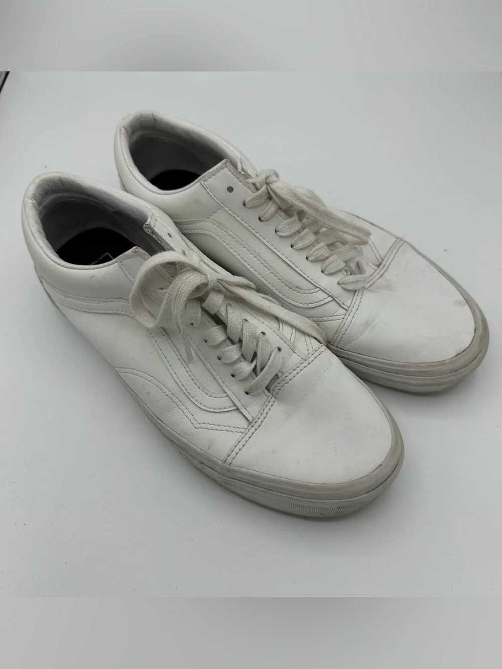 Vans Old Skool sneakers monochromatic white leather mens size 9 women’s 10.5